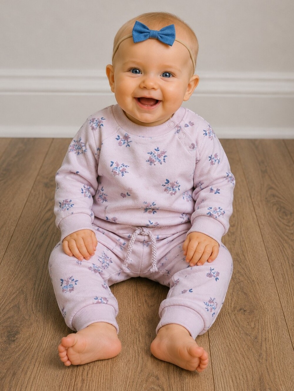0-3 Girls Floral Sweatsuit And Baby Bow